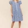 Double Ruffle Sleeve Dress with Side Pockets - Navy