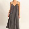 Dyed V-Neck Loose Dress - Black
