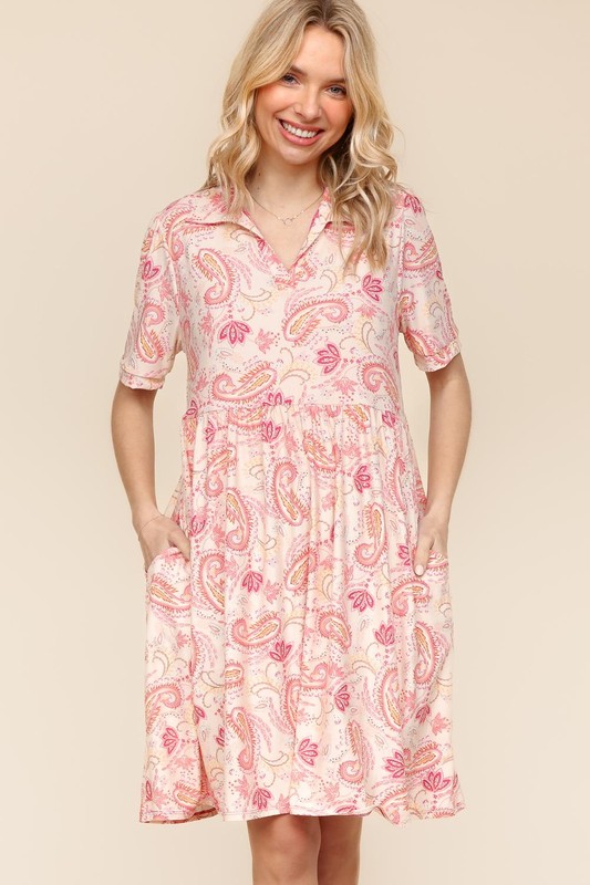 Fit and Flare Paisley Print Knit Dress - Blush