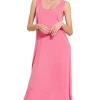 French Terry Twisted Strap Midi Dress - Fuchsia