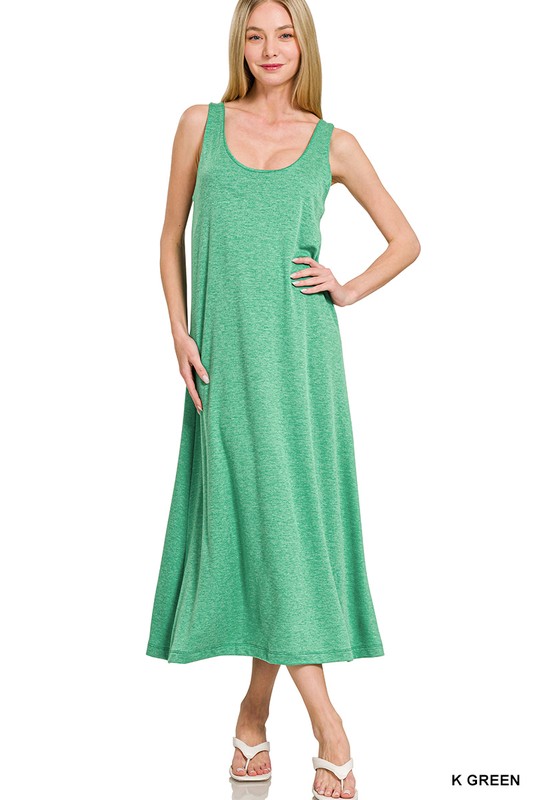 French Terry Twisted Strap Midi Dress - K Green