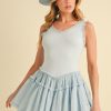 Frill Sleeveless Drop Waist Mini Dress - Sky