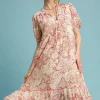 Full Size Printed Puff Short Sleeve Midi Dress Plus Size - Pink Mix