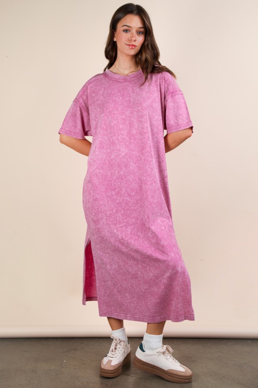 Plus Size Mineral Washed Casual Comfy Midi Dress - Orchid