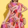 Printed Double Ruffles Sleeve Dress - Mauve