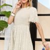 Rround Neck Crinkle Babydoll Dress - Beige