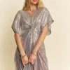 Sequin Plunge Neck Knot Cut Out Tie Back Party Dress -    Silver