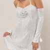 Sequin Rosette Halter Mini Dress - Silver