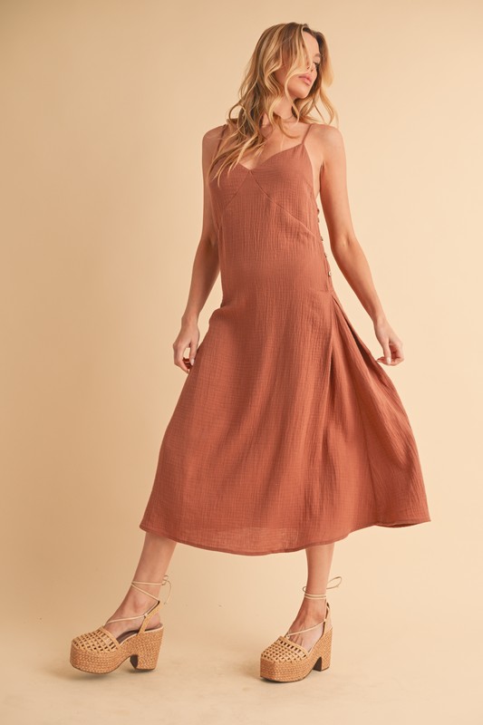 Side Button Midi Cami Dress - Terracotta