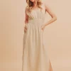 Side Slit Round Neck Sleeveless Tank Dress - Oatmeal