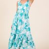 Sleeveless Floral Print V-Neck Midi Dress - Sea Foam