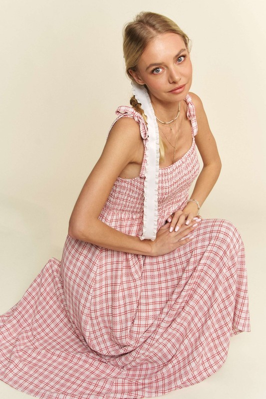 Smocked Sleeveless Maxi Cami Dress - Pink