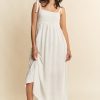 Smocked Sleeveless Maxi Cami Dress - White