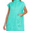 Textured Knit Jacquard Quarter Zipper Mini Dress - Turquoise