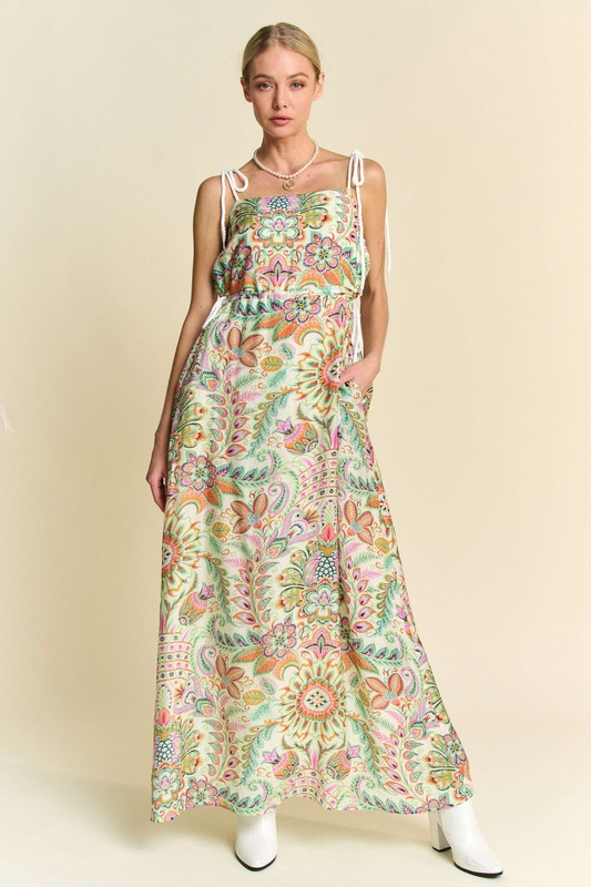 Tropical Boho Printed Detail Cut Out Maxi Dress - Orange Mint