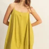 A-Line Flowy Mini Cami Dress with Pockets - Chartreuse
