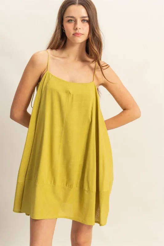 A-Line Flowy Mini Cami Dress with Pockets - Chartreuse
