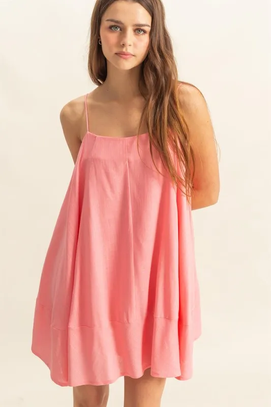 A-Line Flowy Mini Cami Dress with Pockets - Coral