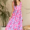 Abstract Floral V-Neck Maxi Dress - Pink Blush Combo