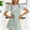 Adjustable Wide Strap Square Neck Overall Dress -  Gum Leaf