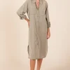 Button Down Long Sleeve Shirt Dress - Hazelnut