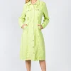 Button Up Distressed Denim Dress - Lime