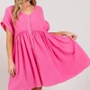 Button Up Short Sleeve Dress - Pink