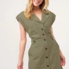 Button Up Sleeveless Dress - Olive