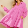 Ces Femme Johnny Collar Balloon Sleeve Mini Dress - Pink