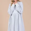 Ces Femme Long Sleeve Hooded Sweatshirt Dress - Light Gray