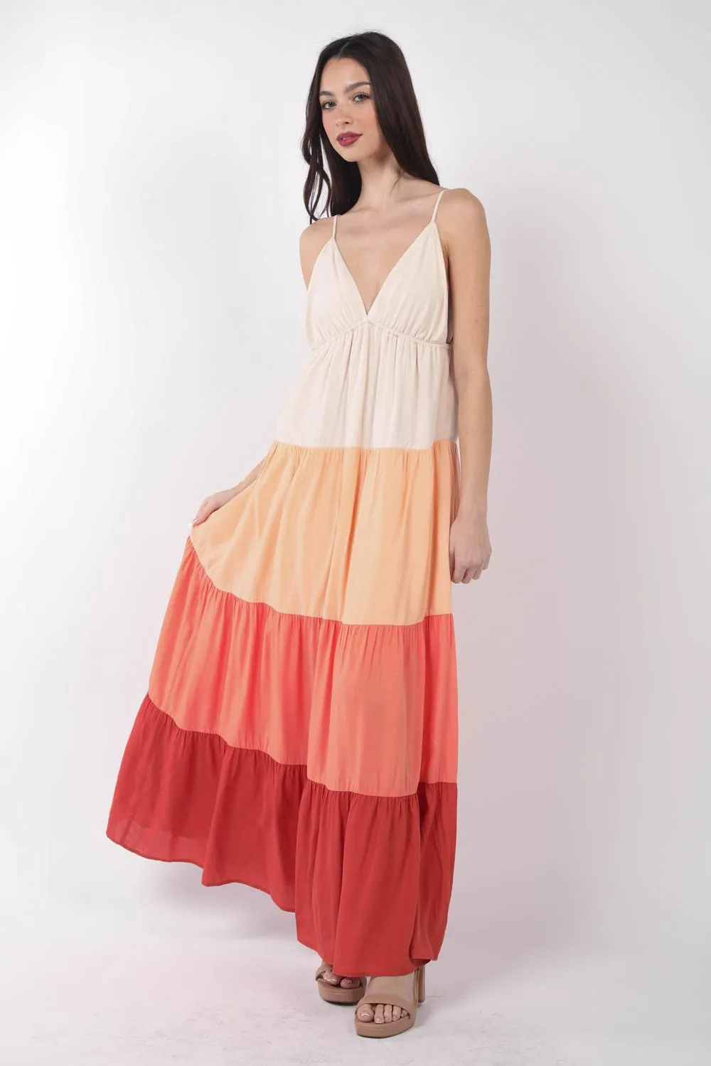 Color Block Tiered Maxi Cami Dress - Sunset Mix