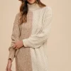 Color Block Turtleneck Sweater Dress - Taupe