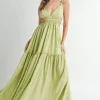 Cutout Waist Backless Maxi Dress - Sage