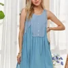 Decorative Button Sleeveless Babydoll Dress - Vintage Denim