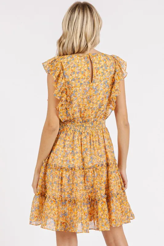 Ditsy-Floral-Print-Ruffle-Chiffon-Mini-Dress-Tangerine-2