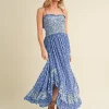 Ditsy Floral Ruffled Hem Maxi Cami Dress - Blue