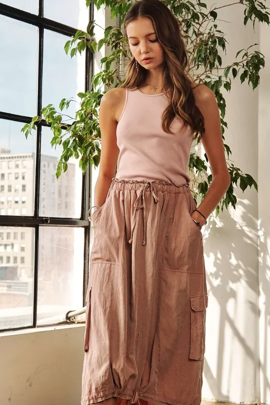 Drawstring Sleeveless Washed Dress - Mauve