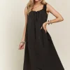Drawstring Slit Back Cargo Dress - Black