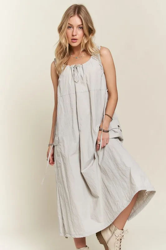 Drawstring-Slit-Back-Cargo-Dress-Lt-Grey Drawstring Slit Back Cargo Dress - Lt Grey