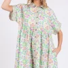 Floral Babydoll Short Sleeves Dress -  Gum Leaf
