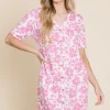 Floral Button Down Mini Dress - Pink