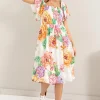 Floral Flutter Sleeve Smocked Dress - Multi