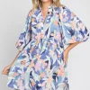 Floral Print Mini Dress - Blue Multi