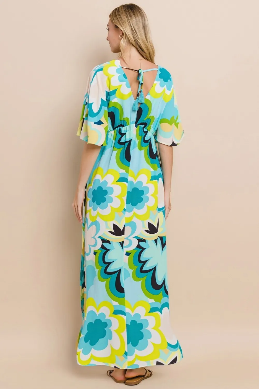 Floral-Printed-Slit-Maxi-Dress-Blue-Yellow-2