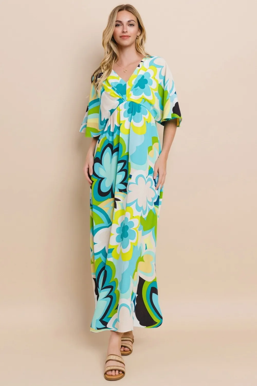 Floral-Printed-Slit-Maxi-Dress-Blue-Yellow-4