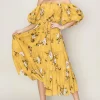 Floral Puff Sleeve Tiered Dress - Mustard