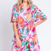 Floral Ruffled Mini Dress - Pink/Green