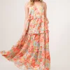 Floral Ruffled Tiered Maxi Adjustable Strap Cami Dress - Floral