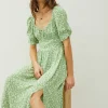 Floral Smocked Back Slit Dress - Floral