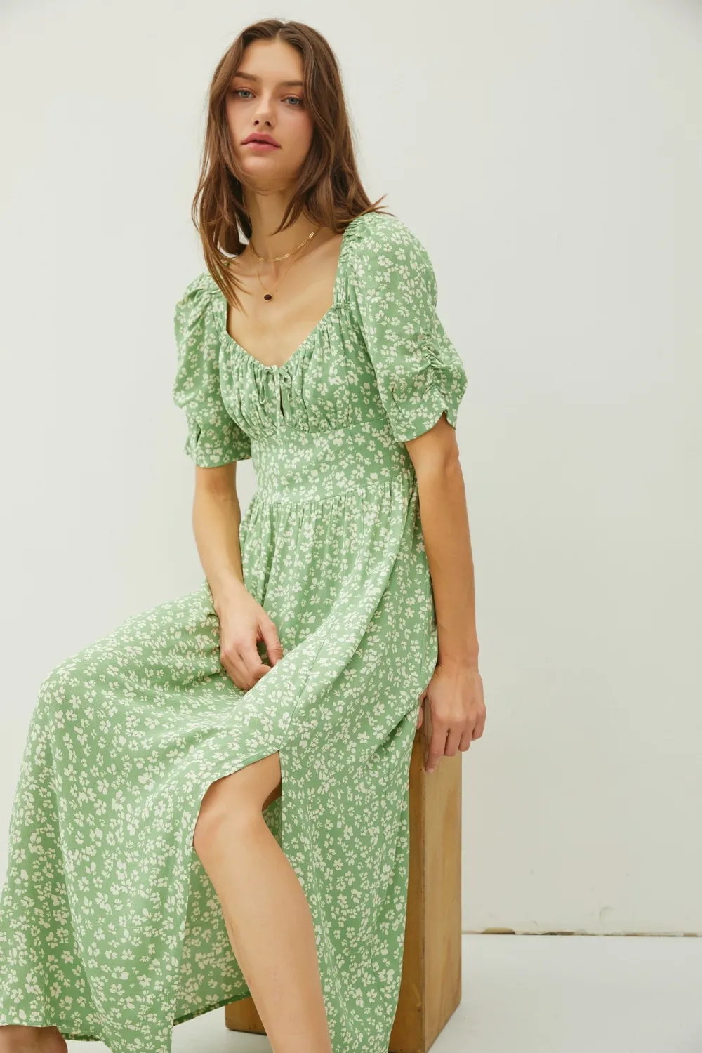 Floral Smocked Back Slit Dress - Floral